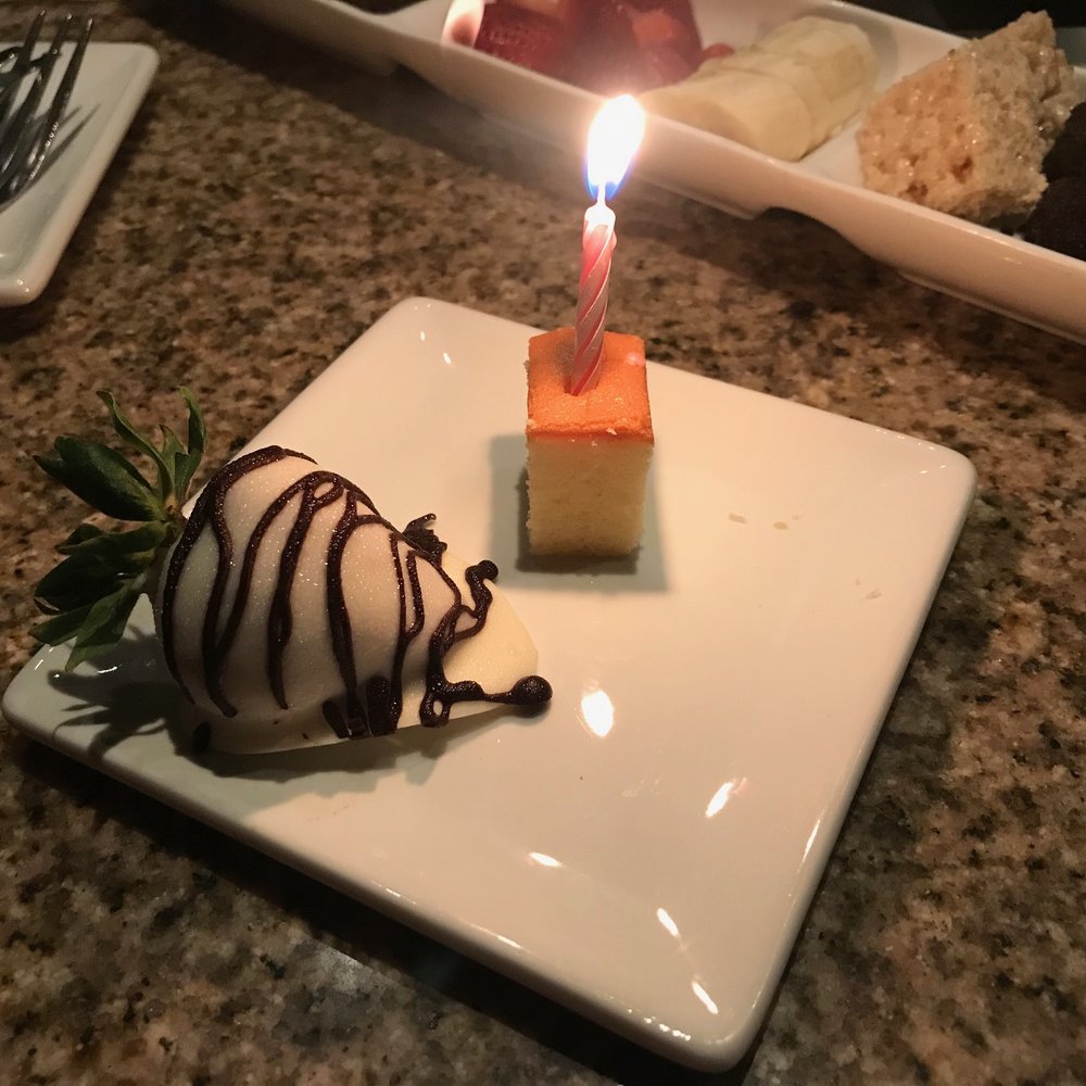 The Melting Pot - My birthday pound cake and a white-chocolate dipped strawberry! - Fondue Near Me - Kennesaw, Georgia The Melting Pot - My birthday pound cake and a white-chocolate dipped strawberry! - Fondue Near Me - Kennesaw, Georgia
