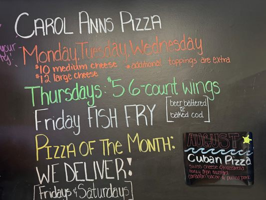 Menu photo 1 Carol Ann's Pizza Hubertus, WI Menu photo 1 Carol Ann's Pizza Hubertus, WI