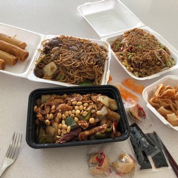 China 8 - A Feast! Egg rolls,Kung pao chicken, beef lo mein, pork fried rice and crab rangoons. - Chinese Near Me - Cathedral City, California