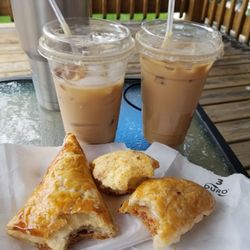 Taste of Colombia - Iced cafe con leche, pan de bono chicharron, guava and cheese and chorizo pastries.