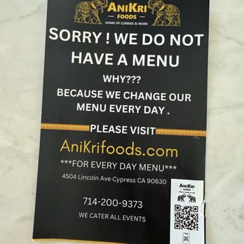 AniKri Foods - So fresh there isn't a menu! - Indian Near Me - Cypress, California AniKri Foods - So fresh there isn't a menu! - Indian Near Me - Cypress, California