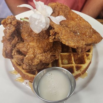 Guieb Cafe - Chicken and Poi mochi waffle - New American Near Me - Aiea, Hawaii