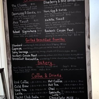 Ritual Cafe - a menu on a blackboard - Cafes Near Me - Warwick, Rhode Island