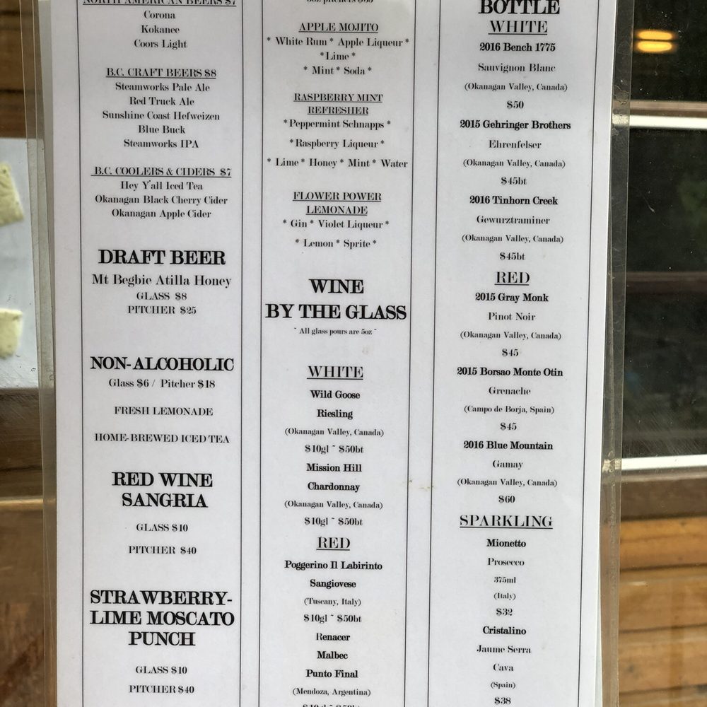 Cilantro on the Lake - Wine & drink menu - Canadian (New) Near Me - Field, British Columbia