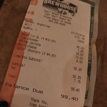 Shell Beach Brewhouse - The damage - Gastropubs Near Me - Pismo Beach, California