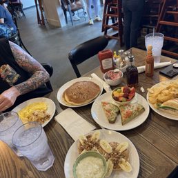 PB bagel, Turkey croissant , pancake with pecans.