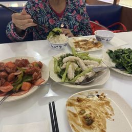 Pork Rib with Sweet and Sour Sauce Stir-Fried On Choy and Squid in Shrimp Paste Pea Tip with Garlic Pork Rib with Sweet and Sour Sauce Stir-Fried On Choy and Squid in Shrimp Paste Pea Tip with Garlic