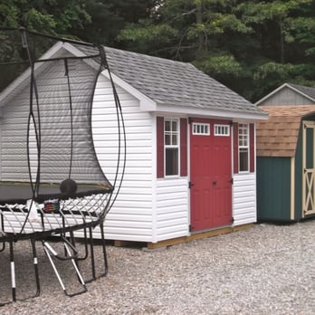 Best In Backyards - Pictured here are storage sheds and Springfree trampolines on display at Best in Backyards in Monroe, CT. - Home & Garden Near Me - Monroe, Connecticut