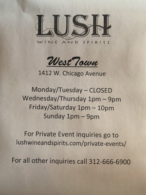 Menu photo 2 Lush Wine and Spirits Chicago, IL Menu photo 2 Lush Wine and Spirits Chicago, IL