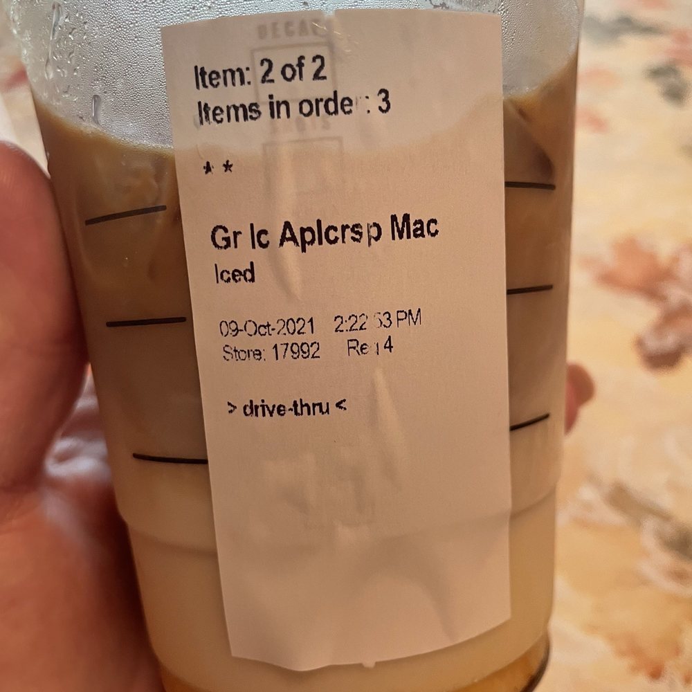 Starbucks - The new Apple Crisp Macchiato. Needs a lot of stirring! - Coffee & Tea Near Me - Overland Park, Kansas Starbucks - The new Apple Crisp Macchiato. Needs a lot of stirring! - Coffee & Tea Near Me - Overland Park, Kansas