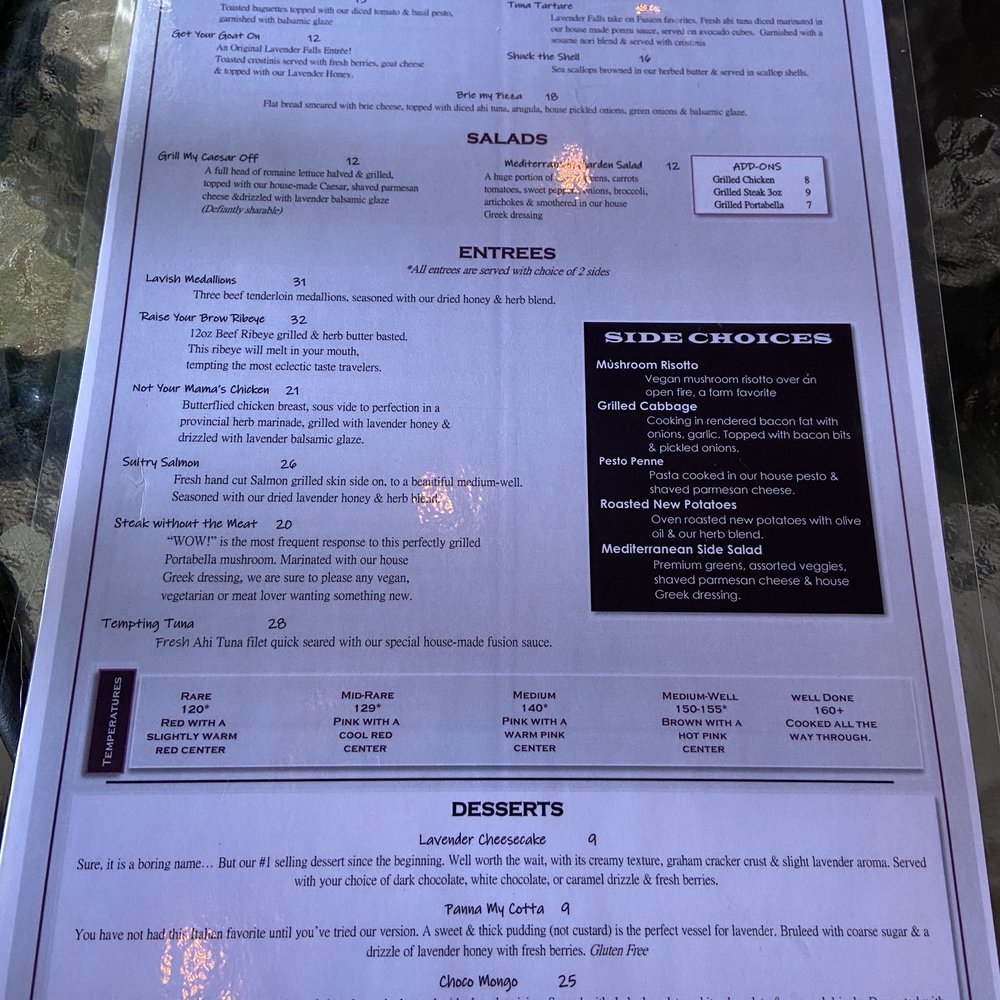 the menu and prices