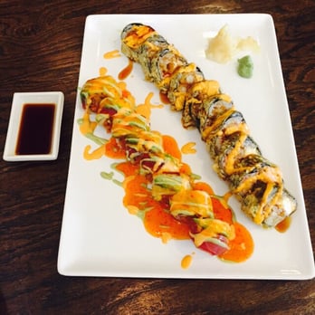 Fugu Sushi - Sex on the beach roll on the left and fat lady roll on the right! Great deal for the bogo half off on tues happy hours! - Japanese Near Me - Pickerington, Ohio