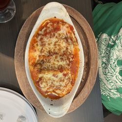 Adriatic Cafe - Pasta sampler -- lasagna, manicotti, and cheese ravioli with marinara.