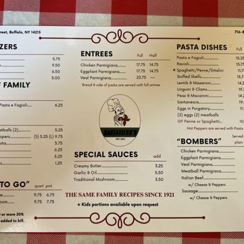 Santasiero's - Entree menu - Italian Near Me - Buffalo, New York Santasiero's - Entree menu - Italian Near Me - Buffalo, New York