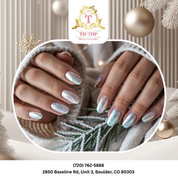 Tip Top Nails And Lash - Catch the light with this holographic chrome finish and delicate snowflake details. Pure magic. DM us for an appt! - Nail Salons Near Me - Boulder, Colorado Tip Top Nails And Lash - Catch the light with this holographic chrome finish and delicate snowflake details. Pure magic. DM us for an appt! - Nail Salons Near Me - Boulder, Colorado