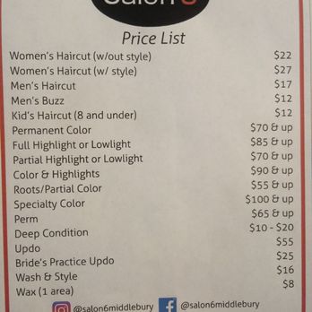 Salon 6 - Prices - Hair Salons Near Me - Middlebury, Indiana