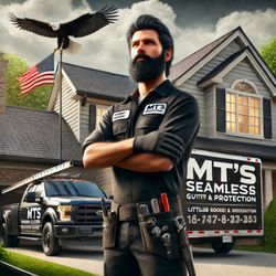 MT's Seamless Gutter & Protection - Work truck and logo