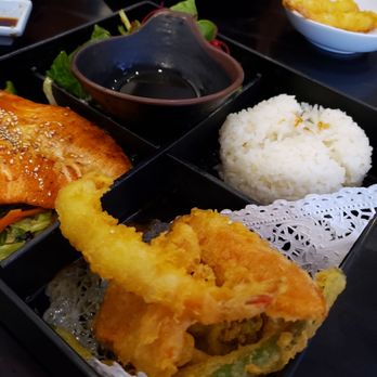 Sushi Kuchi - Salmon bento box. Unfortunately salmon was way over cooked and was dry and lacked flavor - Japanese Near Me - Carlsbad, California Sushi Kuchi - Salmon bento box. Unfortunately salmon was way over cooked and was dry and lacked flavor - Japanese Near Me - Carlsbad, California
