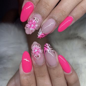 Cali Nails and Spa - Pink gel nails with flower and zebra print design. - Nail Salons Near Me - Vacaville, California Cali Nails and Spa - Pink gel nails with flower and zebra print design. - Nail Salons Near Me - Vacaville, California