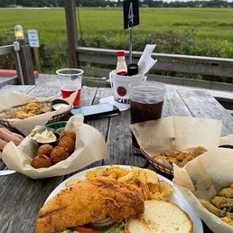 Grouper Sandwich, Hushpuppies, Portobello Fries