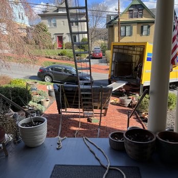 Rick Alexander's Moving Services - 500 lb headboard off second floor! Too big any other way - Movers Near Me
