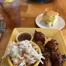 Conch fritters, coleslaw, cornbread