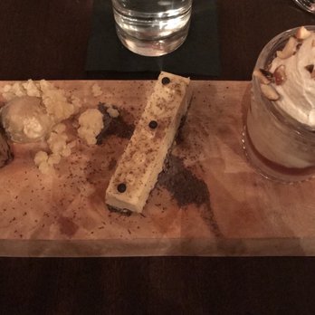 Niche Restaurant - Dessert sampler- Whiskey cake, Peanutbutter cheesecake & bourbon cherries - New American Near Me - Geneva, Illinois Niche Restaurant - Dessert sampler- Whiskey cake, Peanutbutter cheesecake & bourbon cherries - New American Near Me - Geneva, Illinois