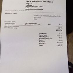 Extra Mile Diesel And Trailer Repair - Invoice