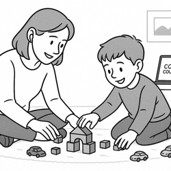 Leslie Whitten Baughman, LMFT - Child plays while parent listens to PCIT coaching, without anyone having to interact with a device.