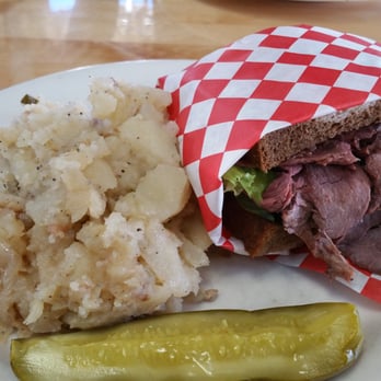 Tip Top Meats - 1/2 roast beef sandwich w German style warm potato salad, $4.79. Bland sandwich but very good potato salad. - Meat Shops Near Me - Carlsbad, California Tip Top Meats - 1/2 roast beef sandwich w German style warm potato salad, $4.79. Bland sandwich but very good potato salad. - Meat Shops Near Me - Carlsbad, California