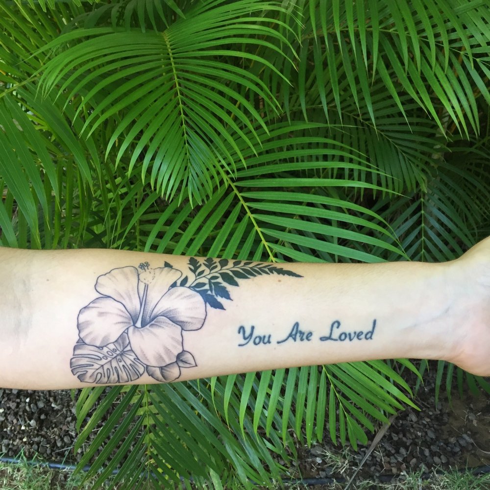 Paia Tattoo Parlor - Floral tattoo done by Miranda over a year ago. (Lettering not done by her) - Tattoo Near Me - Paia, Hawaii Paia Tattoo Parlor - Floral tattoo done by Miranda over a year ago. (Lettering not done by her) - Tattoo Near Me - Paia, Hawaii