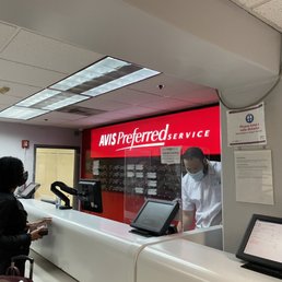 The Avis/Budget counter in the rental garage at the John Wayne airport.