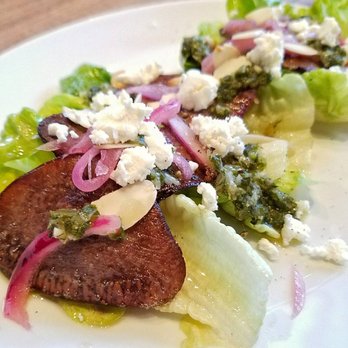Nopa - March, 2017. Braised beef tongue, little gem lettuces, sliced almonds, chimichurri, and feta. - New American Near Me - San Francisco, California Nopa - March, 2017. Braised beef tongue, little gem lettuces, sliced almonds, chimichurri, and feta. - New American Near Me - San Francisco, California