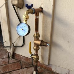 New main water shutoff ball valve, pressure regulator and hose spigot