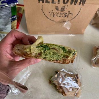 Alltown Fresh - Inside the Falafel Wrap (the falafel looks very green- tasted grassy) - Coffee & Tea Near Me - Middlebury, Connecticut Alltown Fresh - Inside the Falafel Wrap (the falafel looks very green- tasted grassy) - Coffee & Tea Near Me - Middlebury, Connecticut