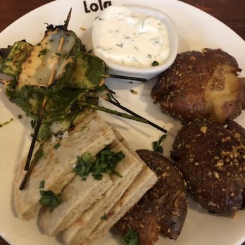 Lola - Lunch portion of Squid kebab , crushed chili , chermoula - Greek Near Me - Seattle, Washington Lola - Lunch portion of Squid kebab , crushed chili , chermoula - Greek Near Me - Seattle, Washington