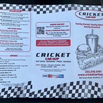 Cricket Car Hop - Menu - Hot Dogs Near Me - Stratford, Connecticut