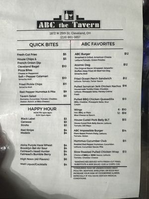 Menu photo 2 Abc the Tavern Cleveland, OH Menu photo 2 Abc the Tavern Cleveland, OH