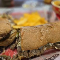 Firehouse Subs - Steak and Cheese Sub with mushrooms and jalapeños.