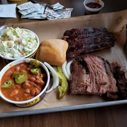 Ordered the 2 meat plate, I got the ribs and brisket. My 2 side's were jalapeno beans and cabbage slaw Ordered the 2 meat plate, I got the ribs and brisket. My 2 side's were jalapeno beans and cabbage slaw