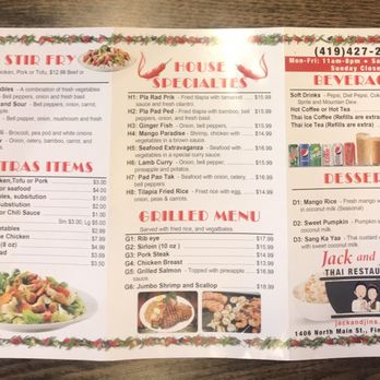 Jack & Jin Thai Restaurant - Menu April 2024 - Thai Near Me - Findlay, Ohio