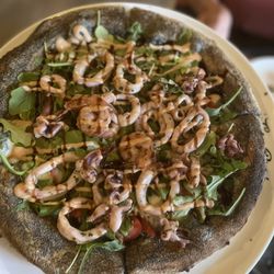 Squid ink crust with calamari & shrimp
