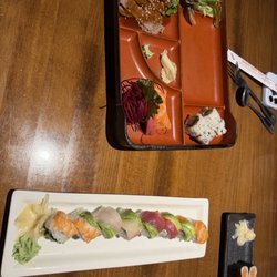 Oishi Sushi Asian Fusion - Beef bento box Rainbow roll Salmon roll