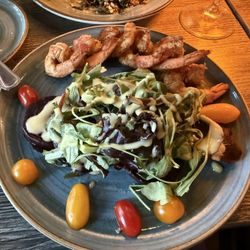 Tri Valley Bistro - Beet salad with blackened cajun prawns