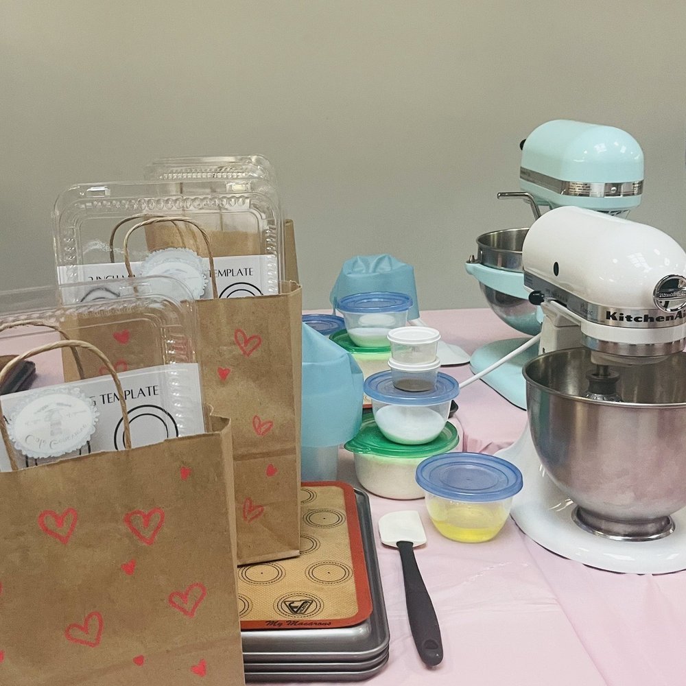 Cafe Genevieve - Set up for macaron class - Macarons Near Me - Norfolk, Virginia Cafe Genevieve - Set up for macaron class - Macarons Near Me - Norfolk, Virginia