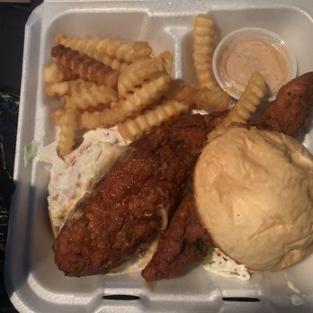 Crazy D's Hot Chicken - Combo #2 - Two sliders with chicken breast + coleslaw and fries. - Chicken Shop Near Me - Reno, Nevada Crazy D's Hot Chicken - Combo #2 - Two sliders with chicken breast + coleslaw and fries. - Chicken Shop Near Me - Reno, Nevada