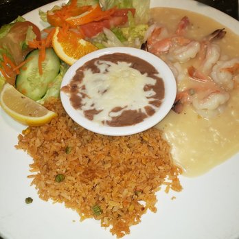 Vallarta Restaurant - Shrimp in garlic creme sauce,rice, basic salad, and beans topped with cheese. The order also came with tortillas - Mexican Near Me - San Leandro, California Vallarta Restaurant - Shrimp in garlic creme sauce,rice, basic salad, and beans topped with cheese. The order also came with tortillas - Mexican Near Me - San Leandro, California
