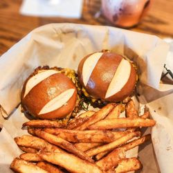 Barrio Brewing - Barrio bacon jam sliders with beer battered fries