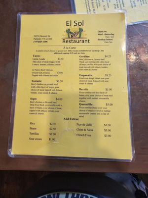 Menu photo 1 El Sol Parksley, VA Menu photo 1 El Sol Parksley, VA