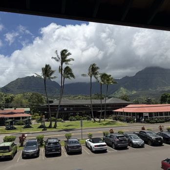 The Terrace - Looking out the open windows at the restaurant. - Asian Fusion Near Me - Hanalei, Hawaii